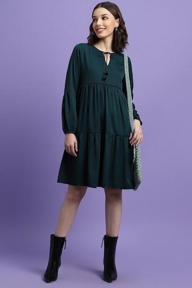 textured regular fit knee length dresses