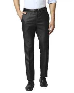 textured relaxed fit flat-front trousers