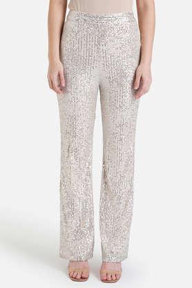 textured relaxed fit polyester women's party wear trouser - multi