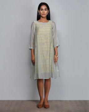 textured round neck a-line dress