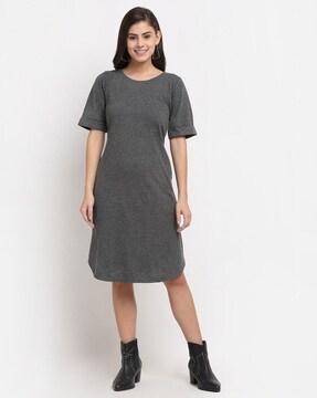 textured round-neck a-line dress