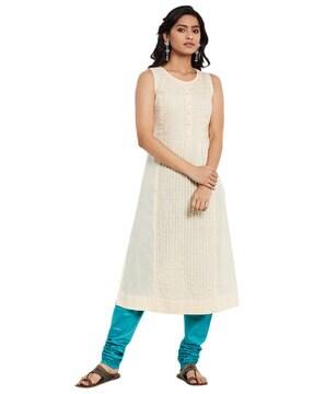 textured round-neck a-line kurta