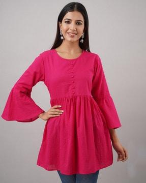 textured round-neck flared kurti