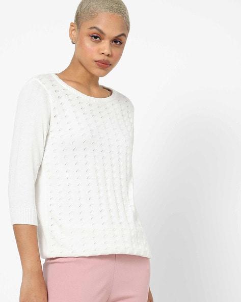 textured round-neck pullover