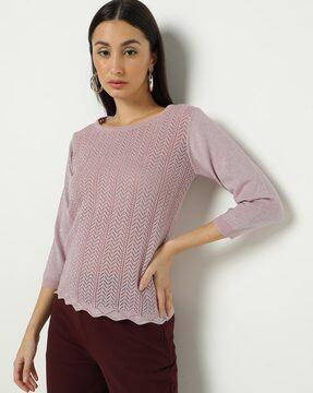 textured round-neck pullover