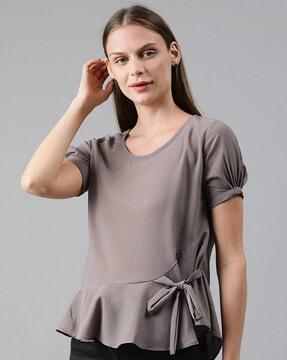textured round neck relaxed fit top