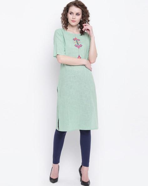 textured round neck straight kurta