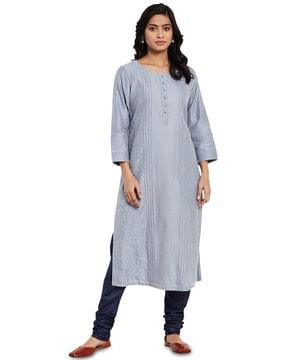 textured round-neck straight kurta