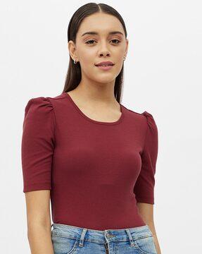 textured round-neck top