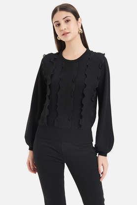 textured round neck viscose women's party wear pullover - black