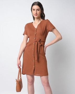 textured shirt dress with belt