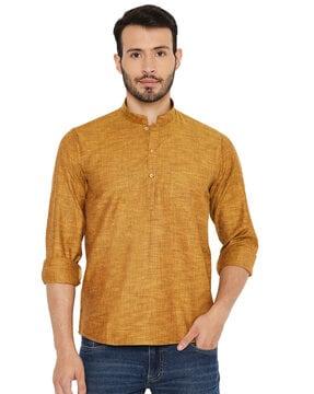 textured shirt kurta with patch pocket