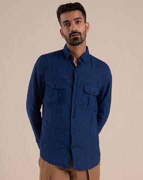 textured shirt with flap pockets