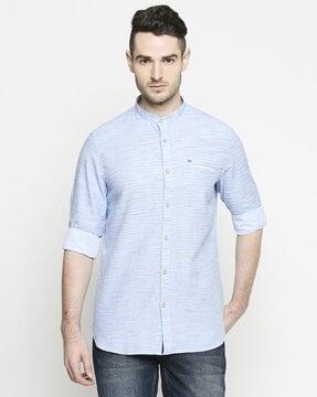 textured shirt with mandarin collar