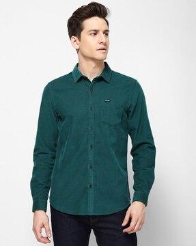 textured shirt with patch pocket