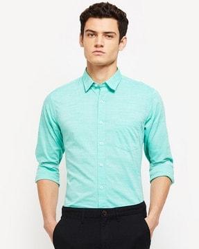 textured shirt with patch pocket