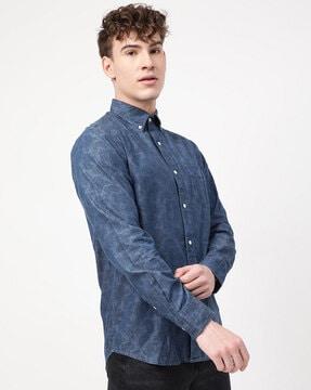 textured shirt with patch pocket