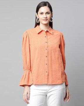 textured shirt with spread collar