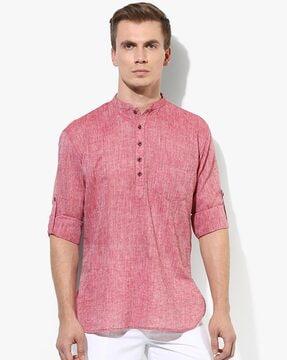 textured short kurta with patch pocket