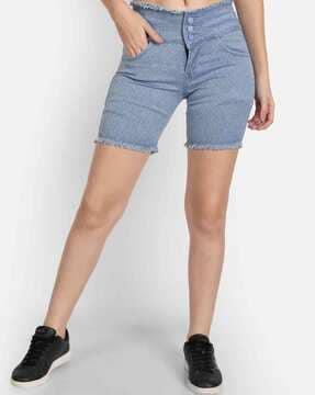 textured shorts with 5-pocket styling