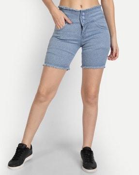 textured shorts with 5-pocket styling