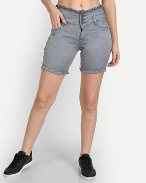 textured shorts with 5-pocket styling