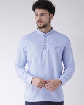 textured side pocket short kurta