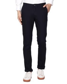 textured skinny fit flat-front pants