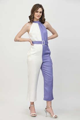 textured sleeveless viscose women's full length jumpsuit - purple