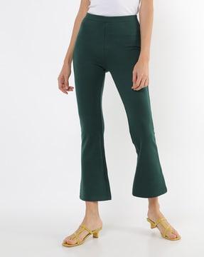 textured slim fit bell bottom pants