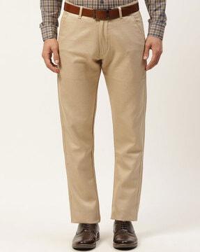 textured slim fit flat front trousers