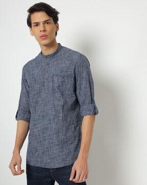 textured slim fit shirt with band collar