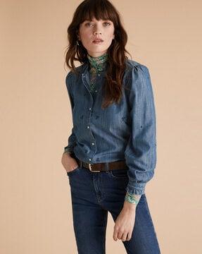 textured slim fit shirt with embroidery