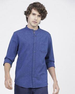 textured slim fit shirt with mandarin collar