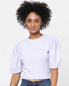 textured slim fit smocked top