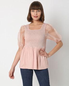 textured slim fit square neck top