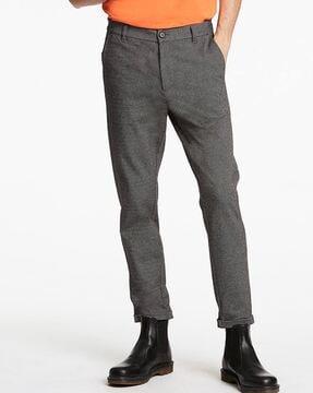 textured slim fit trousers