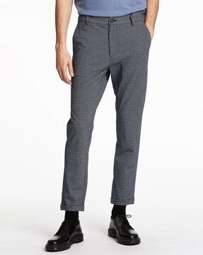 textured slim fit trousers