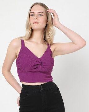 textured slim fit v-neck crop top