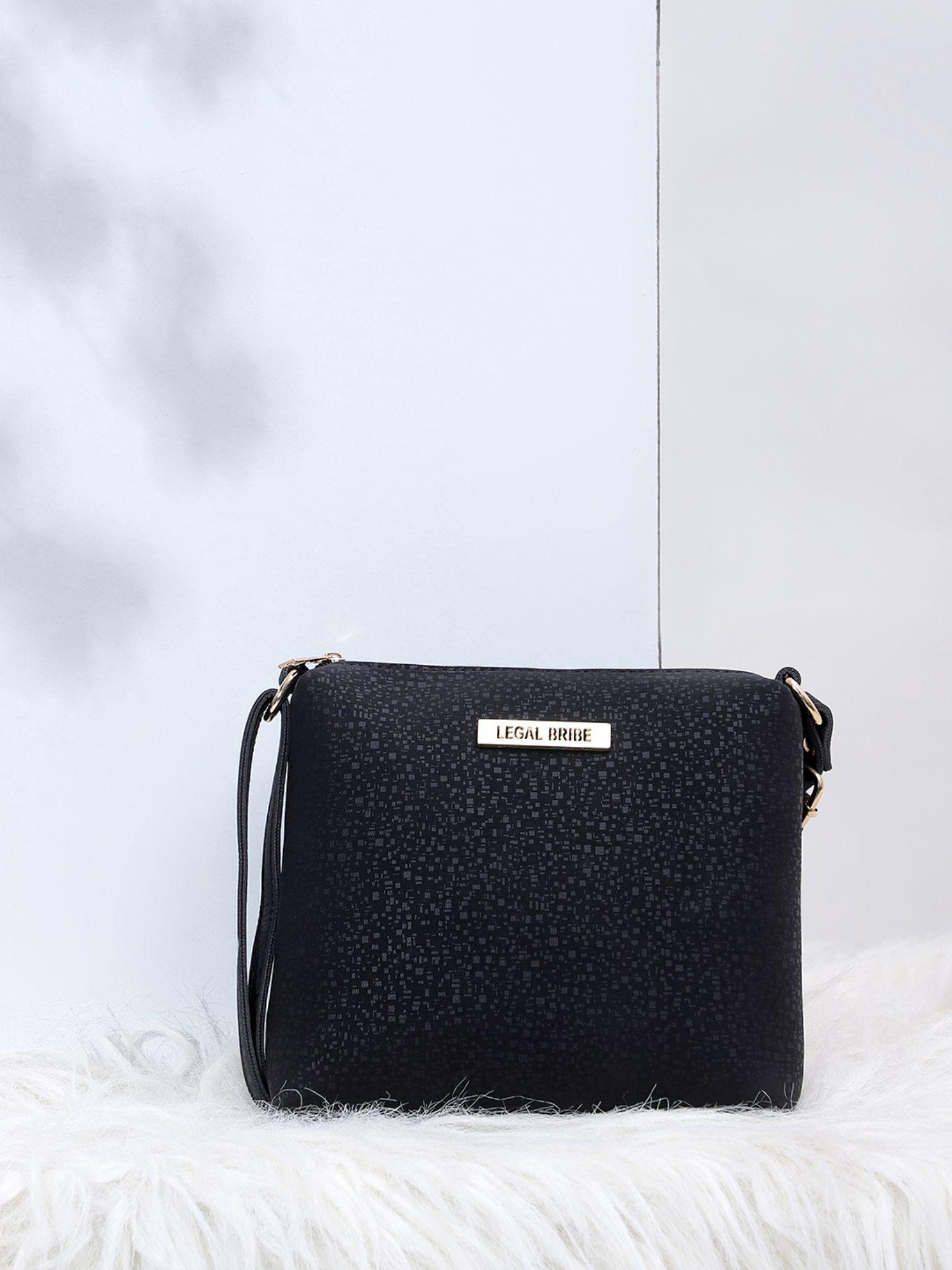 textured sling bag - black