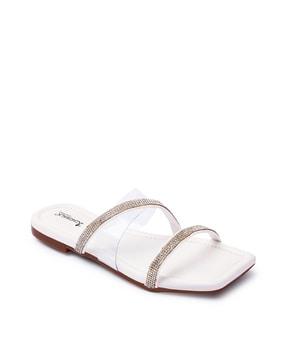 textured slip-on flat sandals