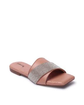 textured slip-on flat sandals