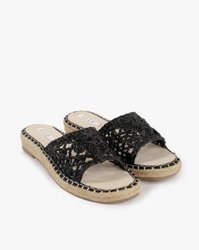 textured slip-on flat sandals