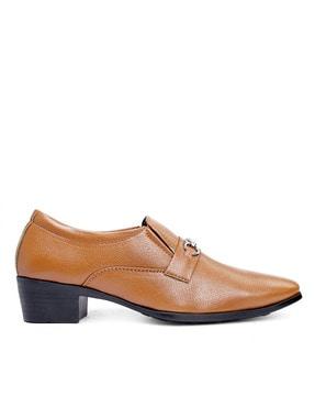 textured slip-on formal shoes with metal accent
