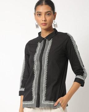 textured spread-collar shirt