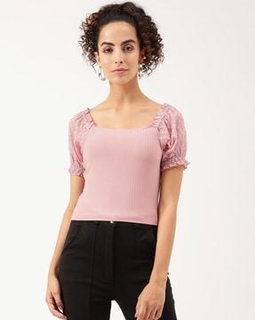 textured square-neck top