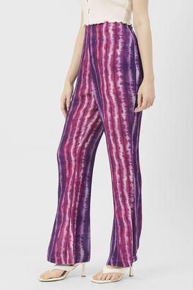 textured straight fit polyester women's casual wear pants - purple