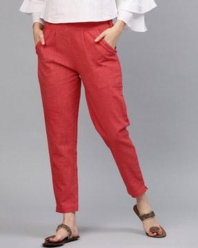 textured straight fit trousers