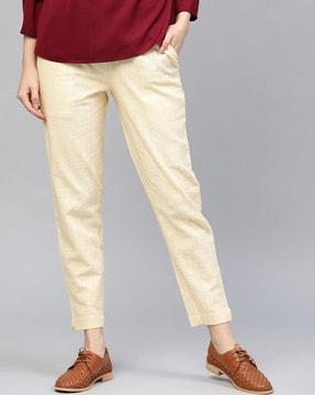 textured straight fit trousers