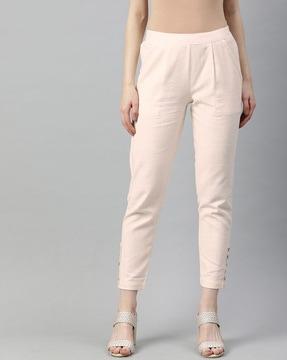 textured straight fit trousers